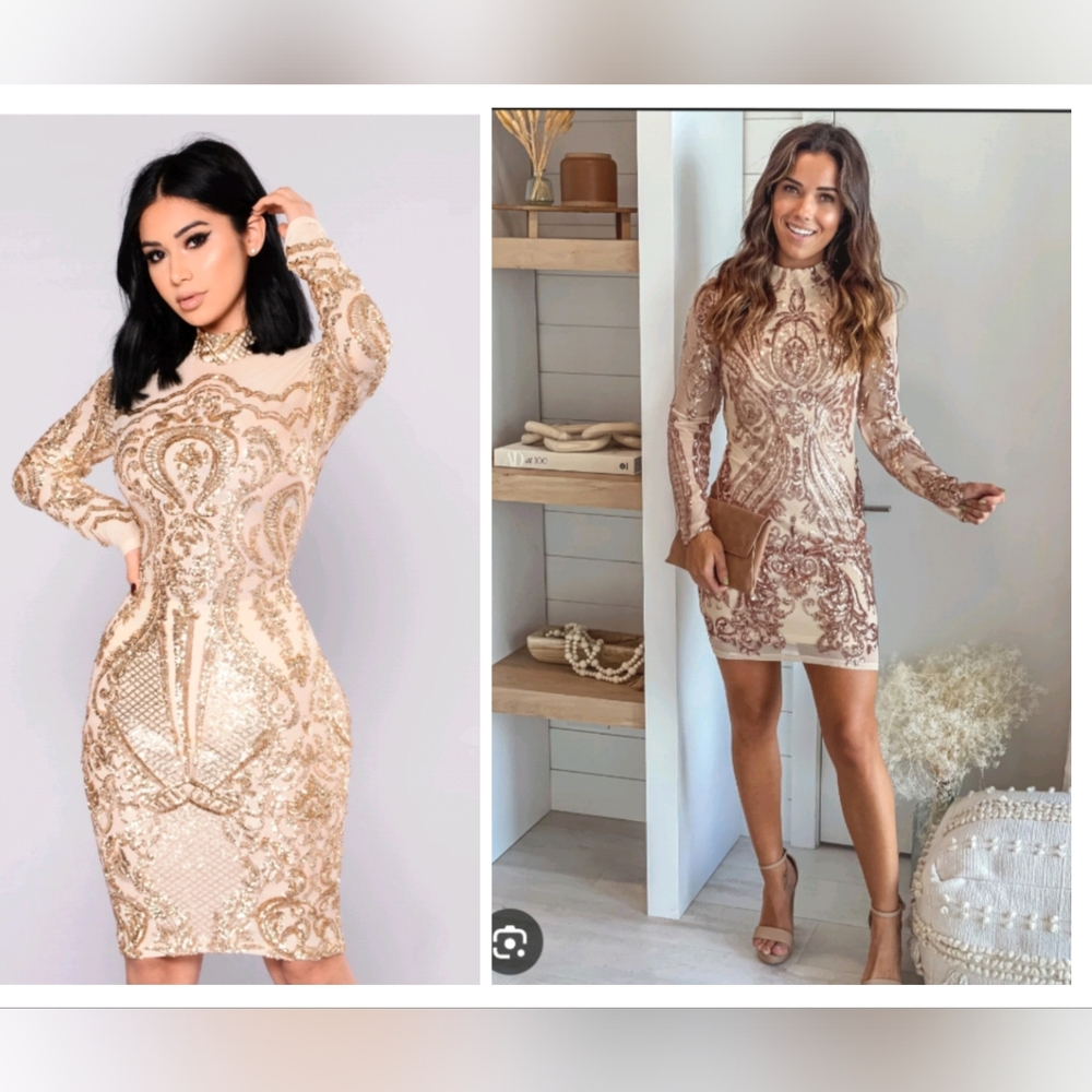 Banjul Nude Gold Sequin Embellished Sheath Dress